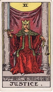 The Justice tarot card, Rider–Waite–Smith deck
